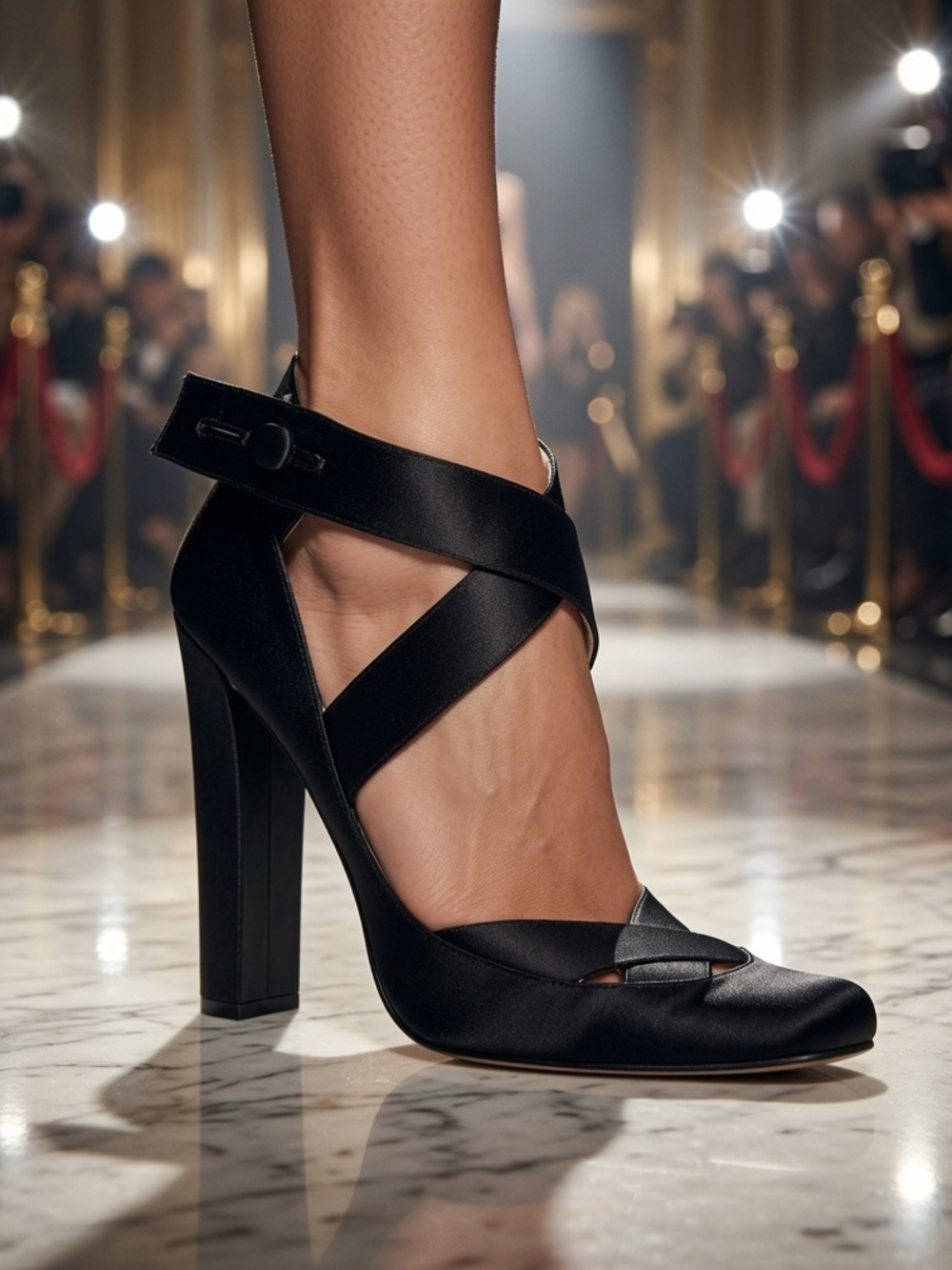 Gucci Black ballerina Satin Crisscross Ankle-Strap Tom Ford vintage Heels 39.5C